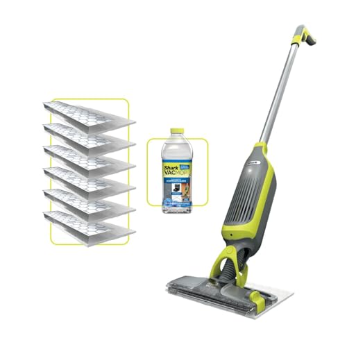 Shark Vacmop 2-In-1 Cordless Hard Floor Vacuum Spray Mop Starter Kit, Quick Lightweight Cleans, Wipes Away Messes, 6x Disposable Pad Refills, 355ml Multi-Surface Floor Cleaner, Charcoal Grey, Vm200uk