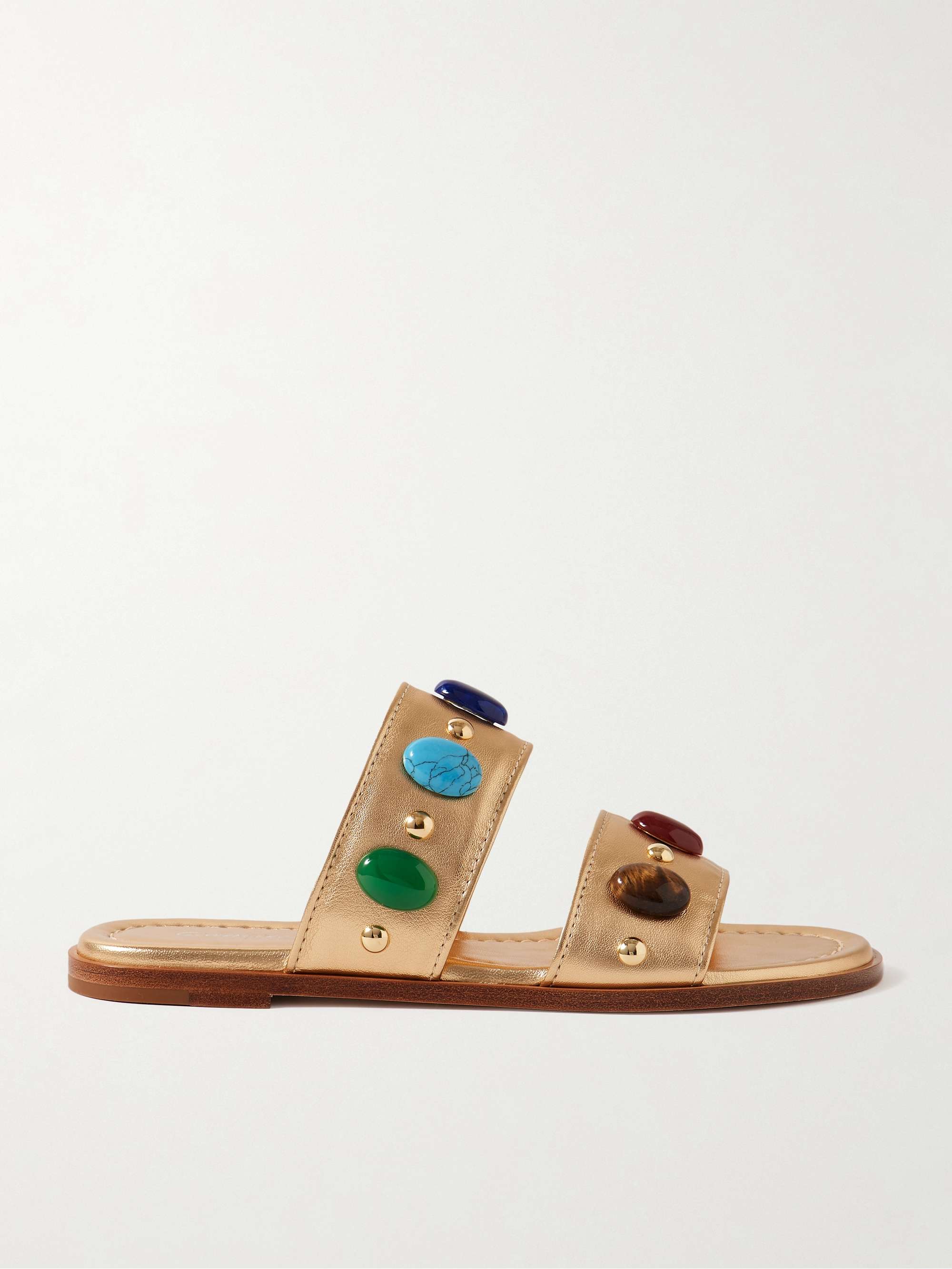 Embellished Metallic Leather Slides