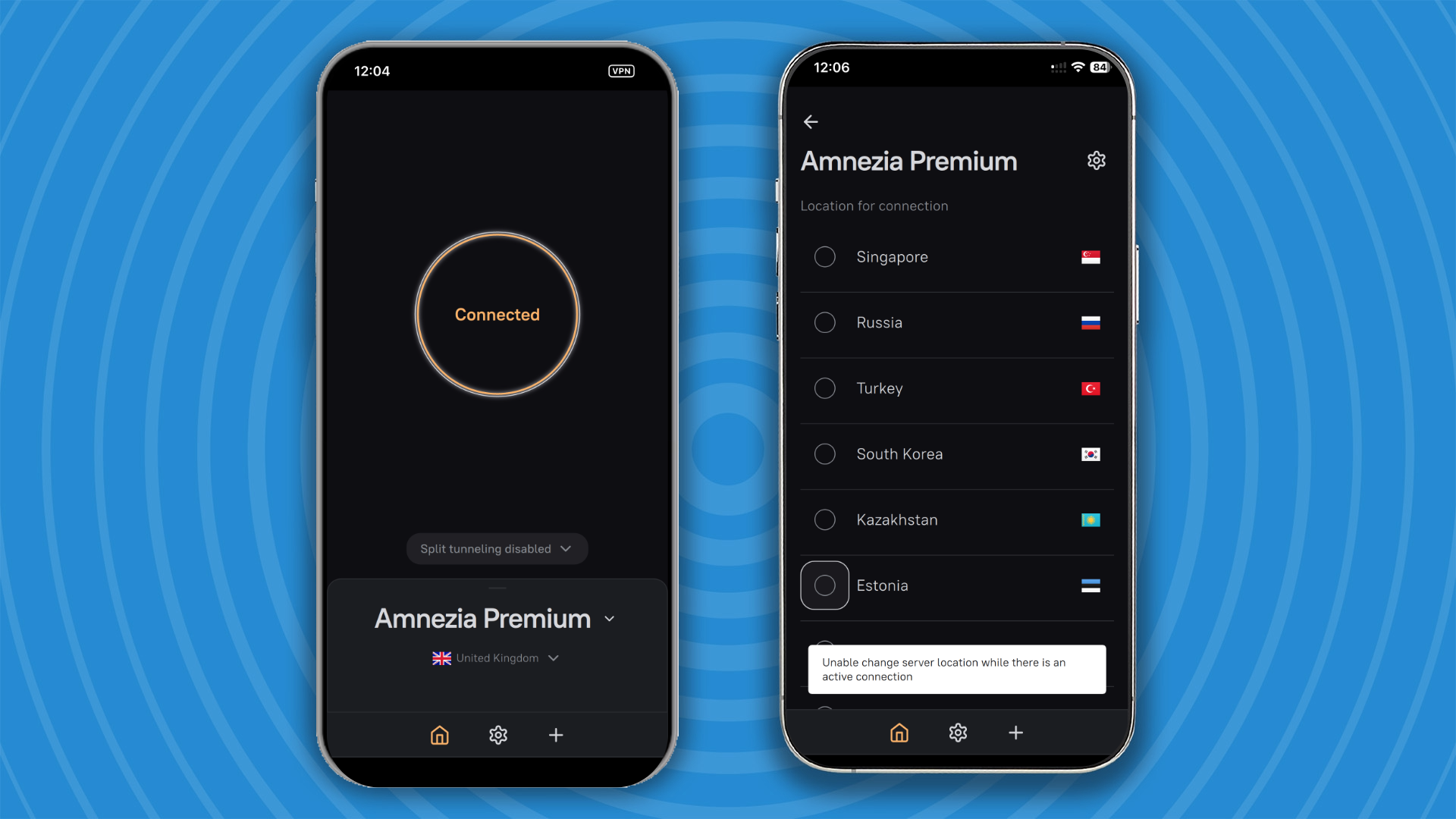 Screenshots of Amnezia VPN Premium app on iOS