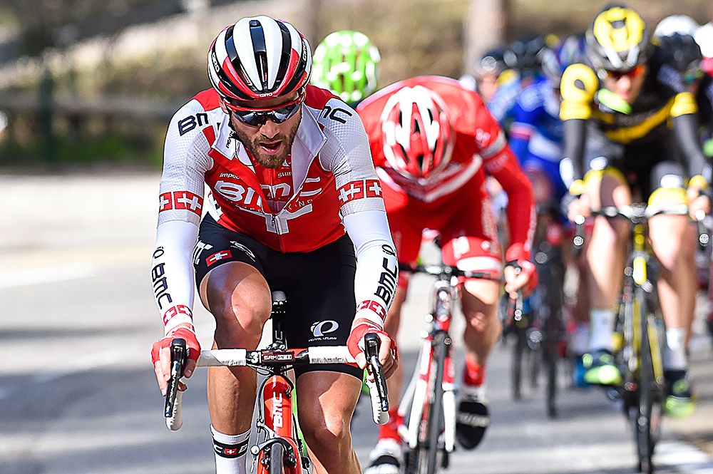 BMC's Danilo Wyss in the Swiss champion's jersey.