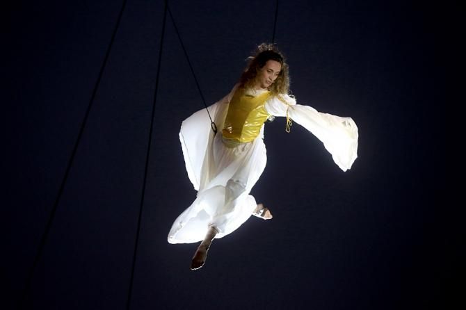 Aerialists performed for the team presentation in Dubai