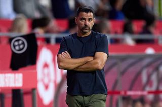 Head Coach Miguel Angel Sanchez 'Michel' of Girona FC looks on during the LaLiga Santander match between Girona FC and Getafe CF at Montilivi Stadium on August 22, 2022 in Girona, Spain. (Photo by Alex Caparros/Getty Images)