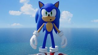 Sonic standing in front of an ocean