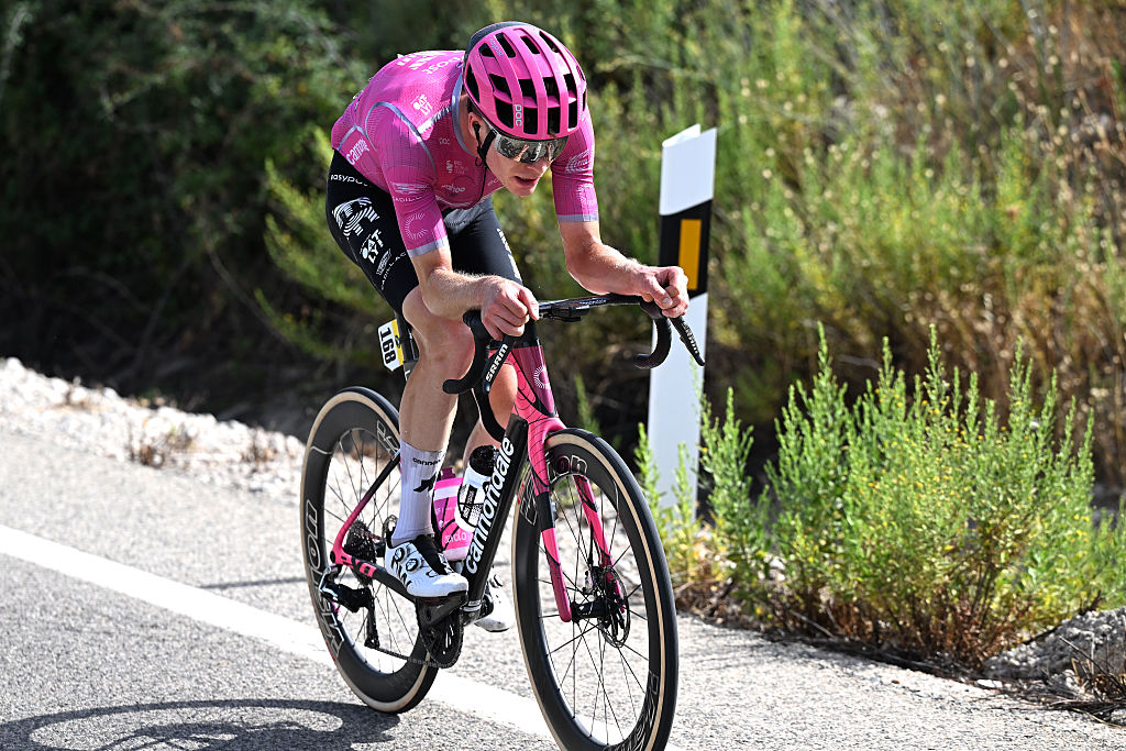SIERRA DE LA PANDERA, SPAIN - SEPTEMBER 05: Georg Steinhauser of Germany and Team EF Education - EasyPost attacks in the breakaway during the La Vuelta - 81st Tour of Spain 2026, Stage 14 a 154.5km stage from Jaen to Sierra de la Pandera 1816m / #UCIWT / on September 05, 2026 in Sierra de la Pandera, Spain. (Photo by Tim de Waele/Getty Images)