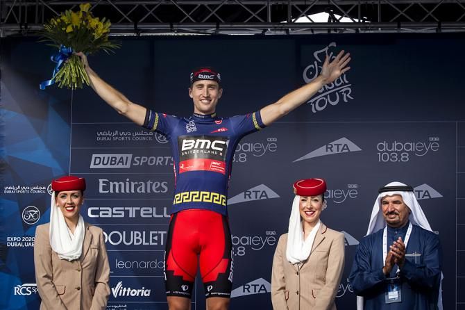 Taylor Phinney (BMC) in the first Dubai Tour leader's jersey