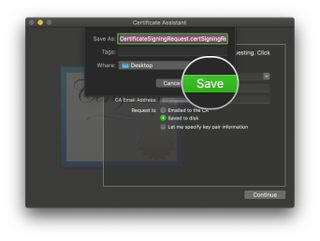 Certificate Assistant Save Location Disk