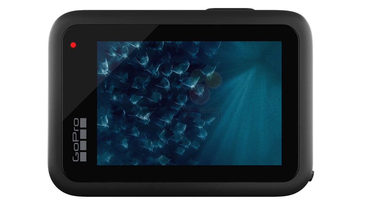 A leaked image of the GoPro Hero 11 Black action camera on a white background