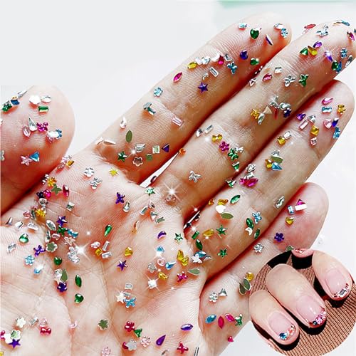 Lbpepamz 2000pcs Colorful Rhinestones Nail Art Charms Multi Shape Crystal Flat Back Nail Gems 3d Mini Heart Star Flower Nail Diamonds Kawaii Nail Crafts Acrylic Nail Rhinestone Diamonds for Women Nail