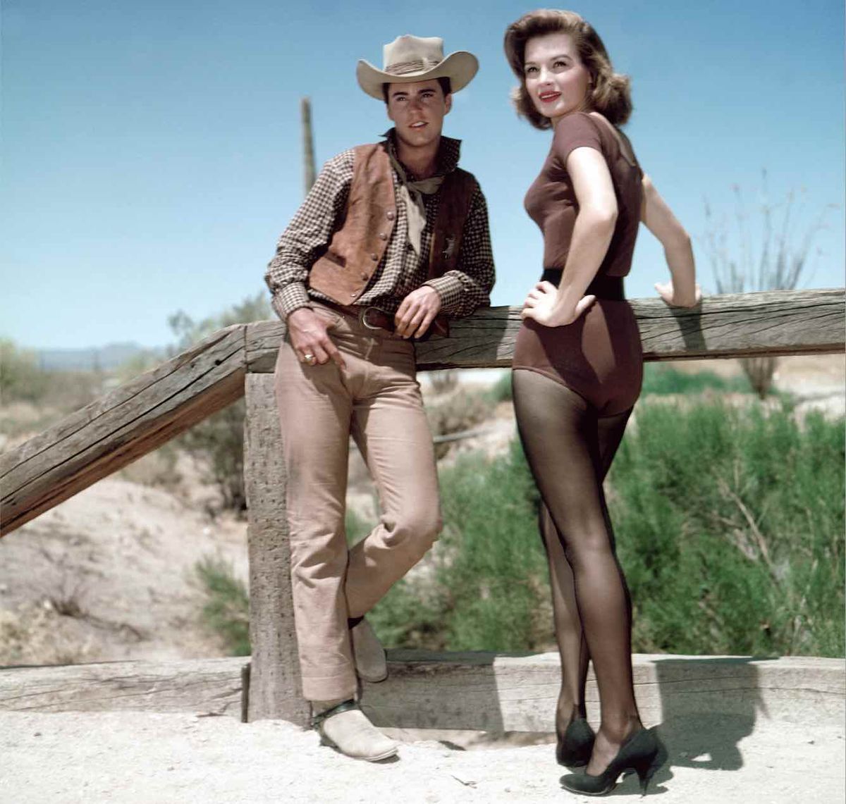 Ricky Nelson and Angie Dickinson in a still from &#039;Rio Bravo&#039; (1959).