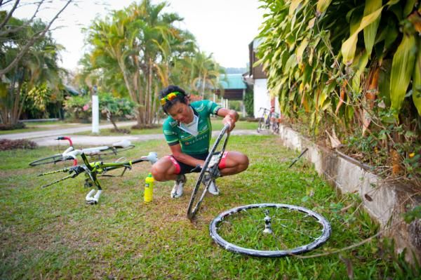 Ayashiro Yukiya (Europcar) washing his bike after the training