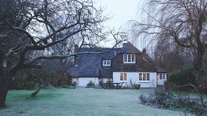 House with a garden in the winter