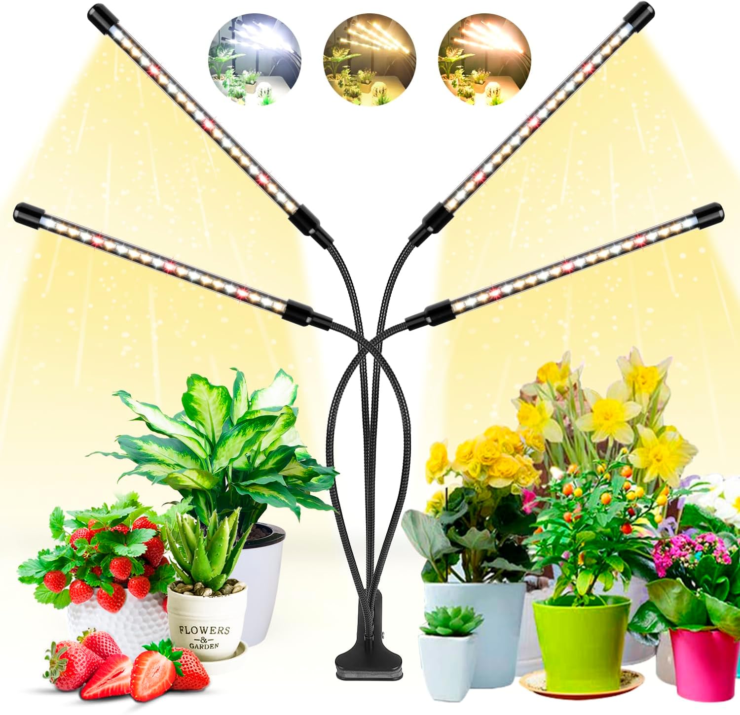 Wolezek Grow Lights for Indoor Plants, 80 Led 4 Heads Full Spectrum Grow Light With Clip, Plant Light With 5000k 3000k 660nm Led Chips, Auto Timer 6 12 16 Hrs, Grow Lamp for Seed Starting