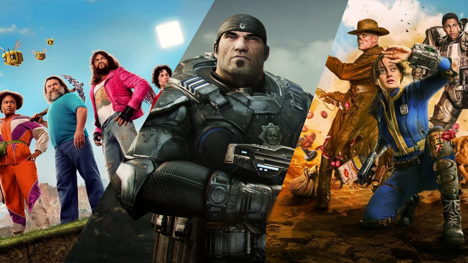 Minecraft Movie, Gears of War and Fallout TV series in a banner