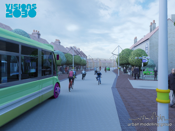 One size fits all: the road is a shared, safer space for travel by foot, bike and bus.