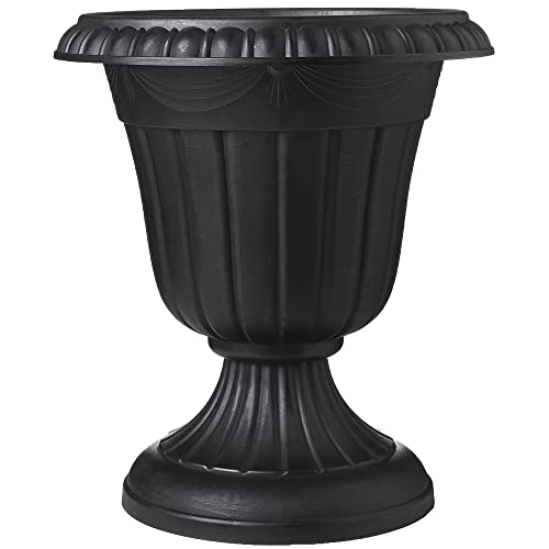 Arcadia Garden Products Pl10bk Classic Traditional Plastic Urn Planter Indoor/outdoor, 15" X 13", Black