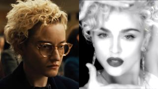 Julia Garner and Madonna in a side-by-side photo.