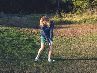 Golf Monthly Top 50 Coach Katie Dawkins escaping from the rough