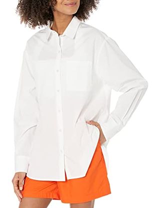 The Drop Damen Kendra Loose Long Shirt, Weiß, S