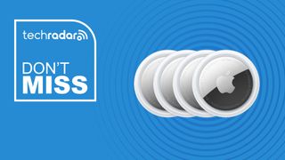 Apple AirTag 4 pack on top of a TechRadar Don't Miss sales banner in blue