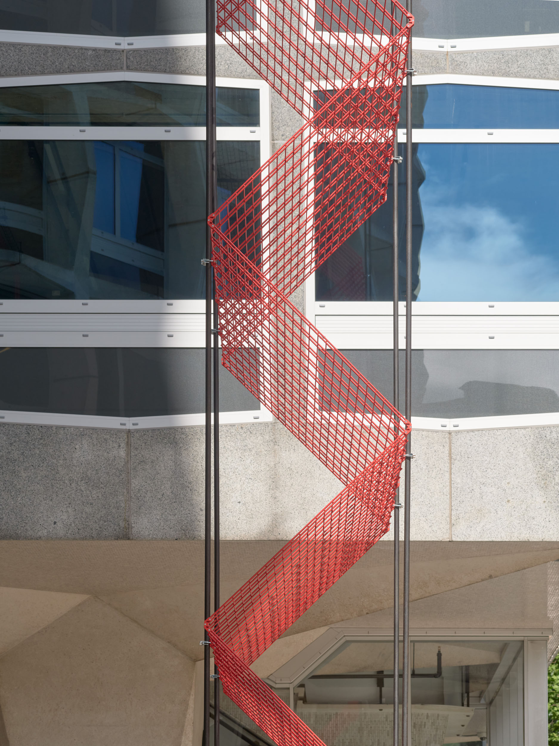 red metal mesh on plinth, the Rana Begum and Webb Yates installation LFA 2026