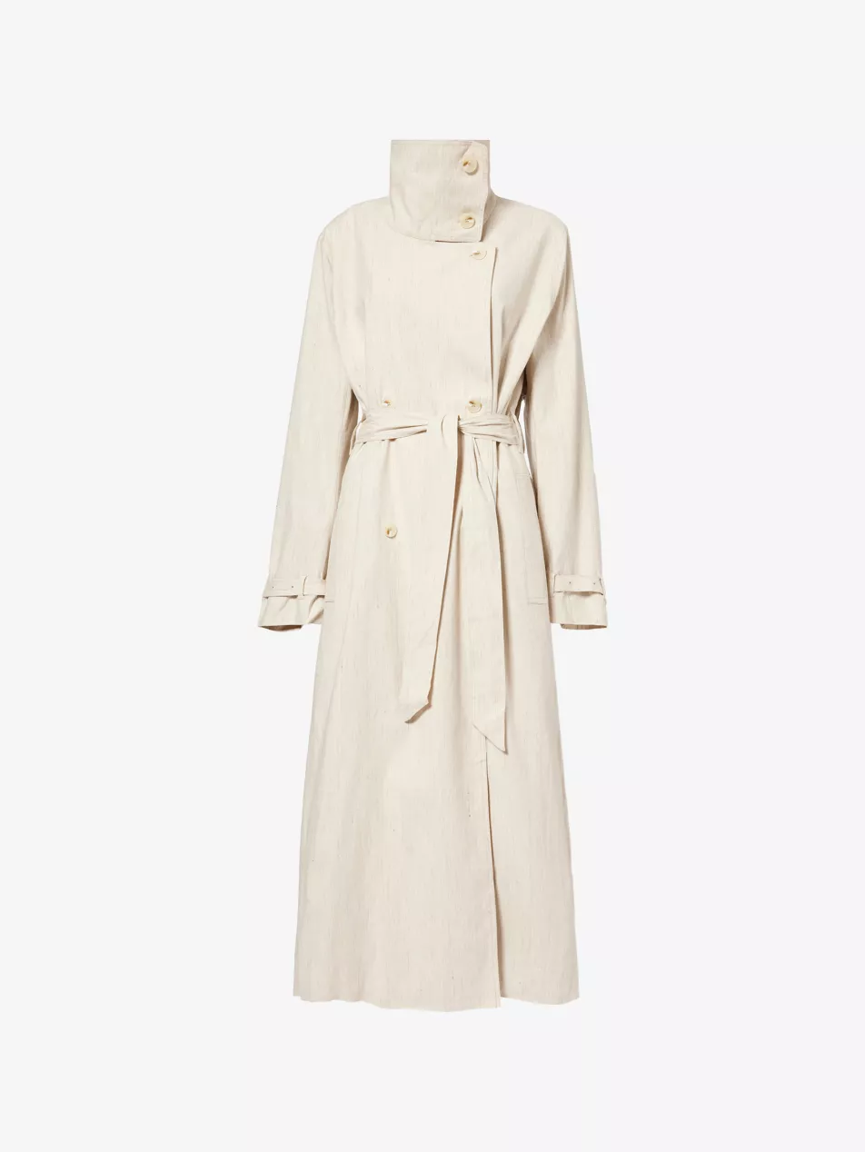 Sabianca Double-Breasted Linen and Cotton-Blend Trench Coat - Xs