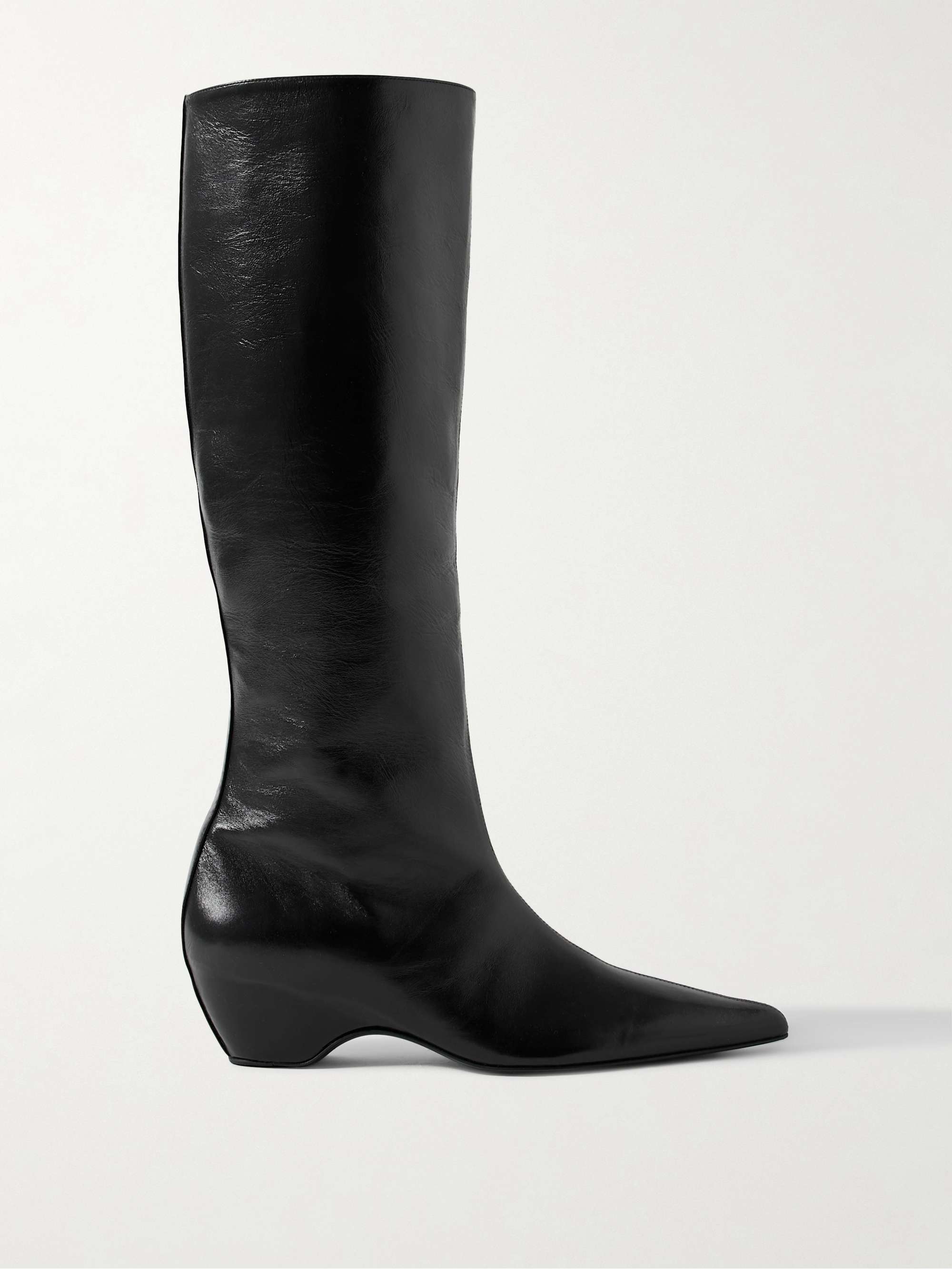 Sybil Glossed-Leather Knee Boots