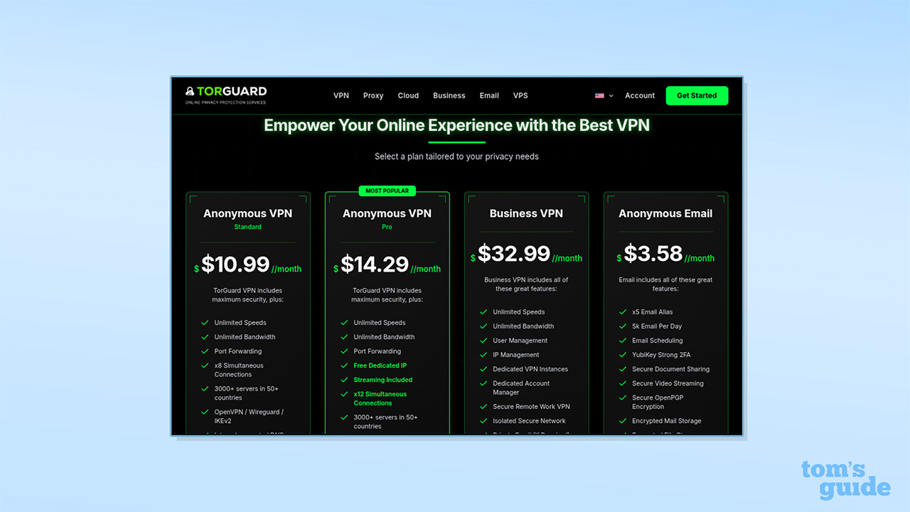 TorGuard's pricing structure
