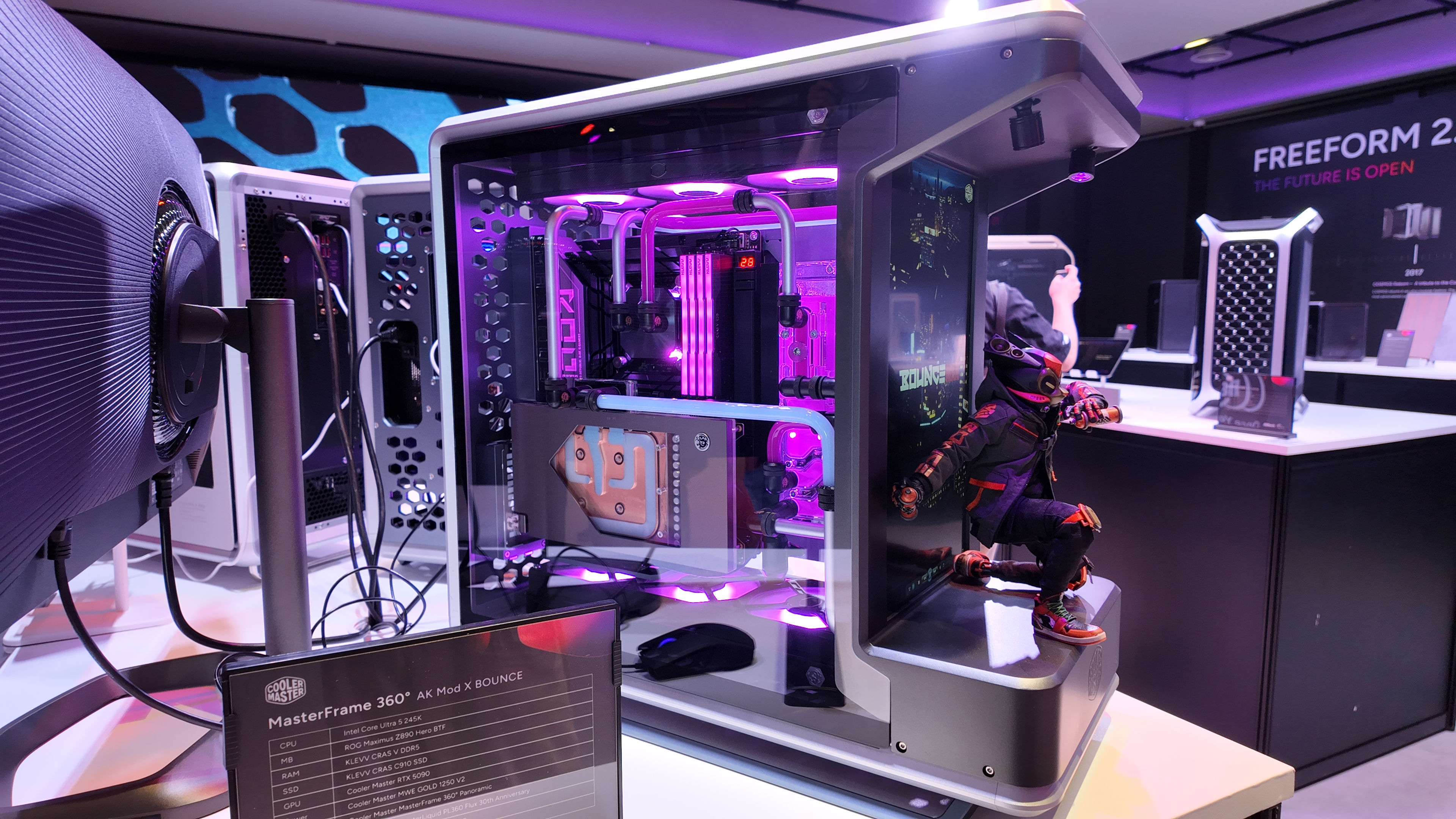A photo of the Cooler Master MasterFrame 360 Panoramic PC case, as displayed at Computex 2025