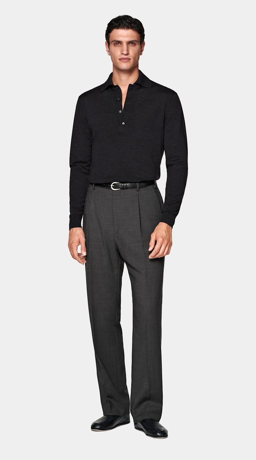 Dark Grey Long Sleeve Polo