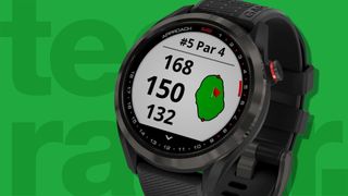 best golf watch on a green TechRadar background