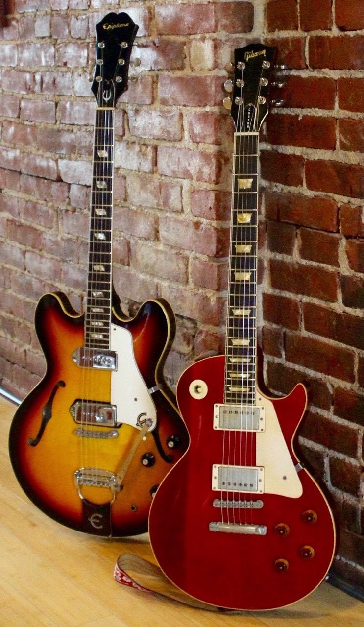 1967 Epiphone Casino and Les Paul Custom Lucy.