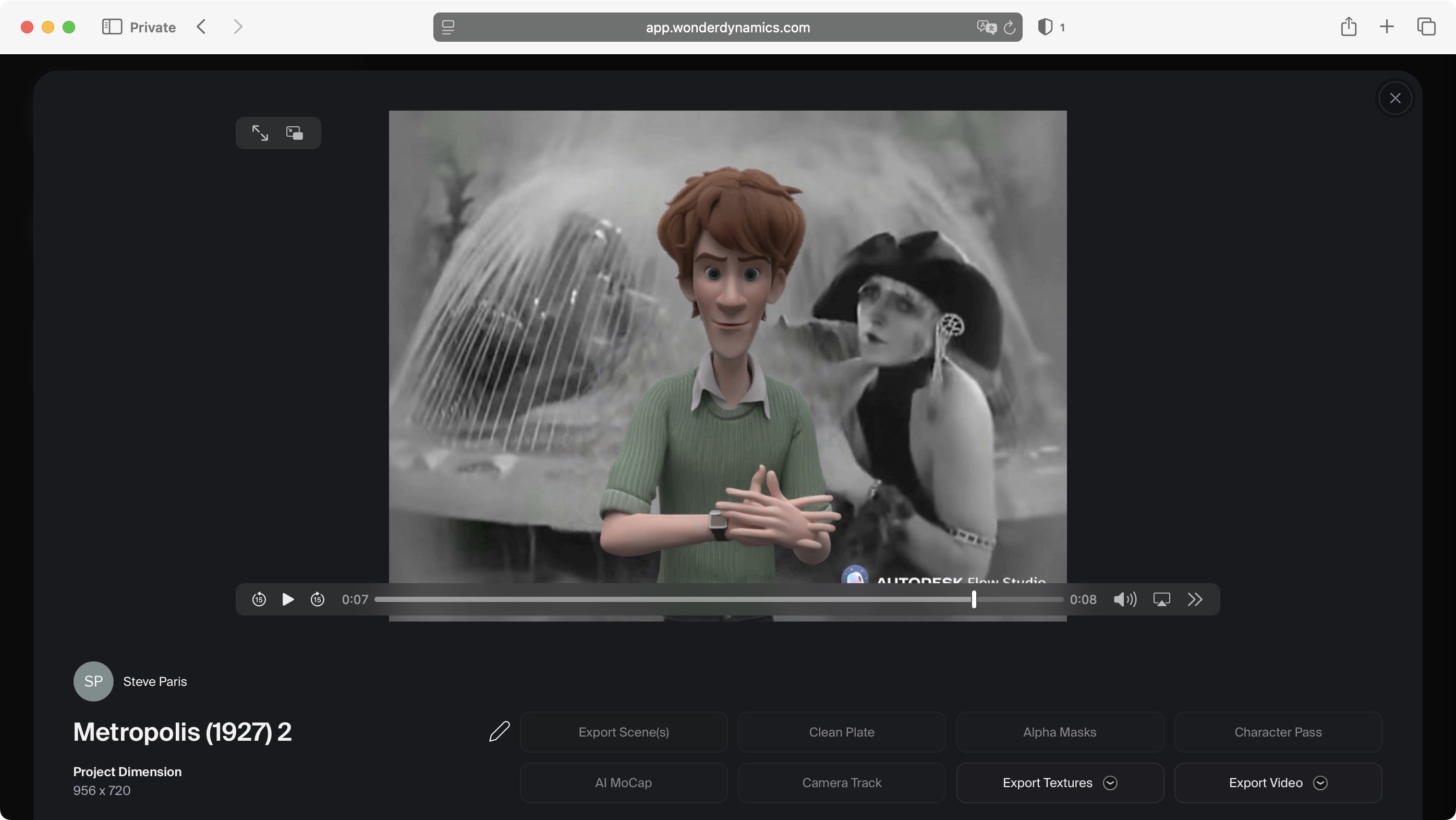 Using Autodesk Flow Studio to replace a character from an old movie during our tests