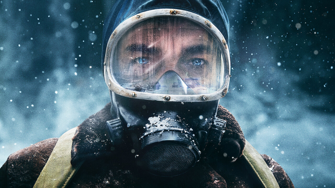 a man in a breathing mask in a snowstorm