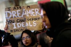 Activists rally for the passage of a 'clean' Dream Act, one without additional security or enforcement measures, outside the New York office of Sen. Chuck Schumer (D-NY), January 10, 2018 in 