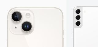 iPhone 14 camera next to S22 camera lenses