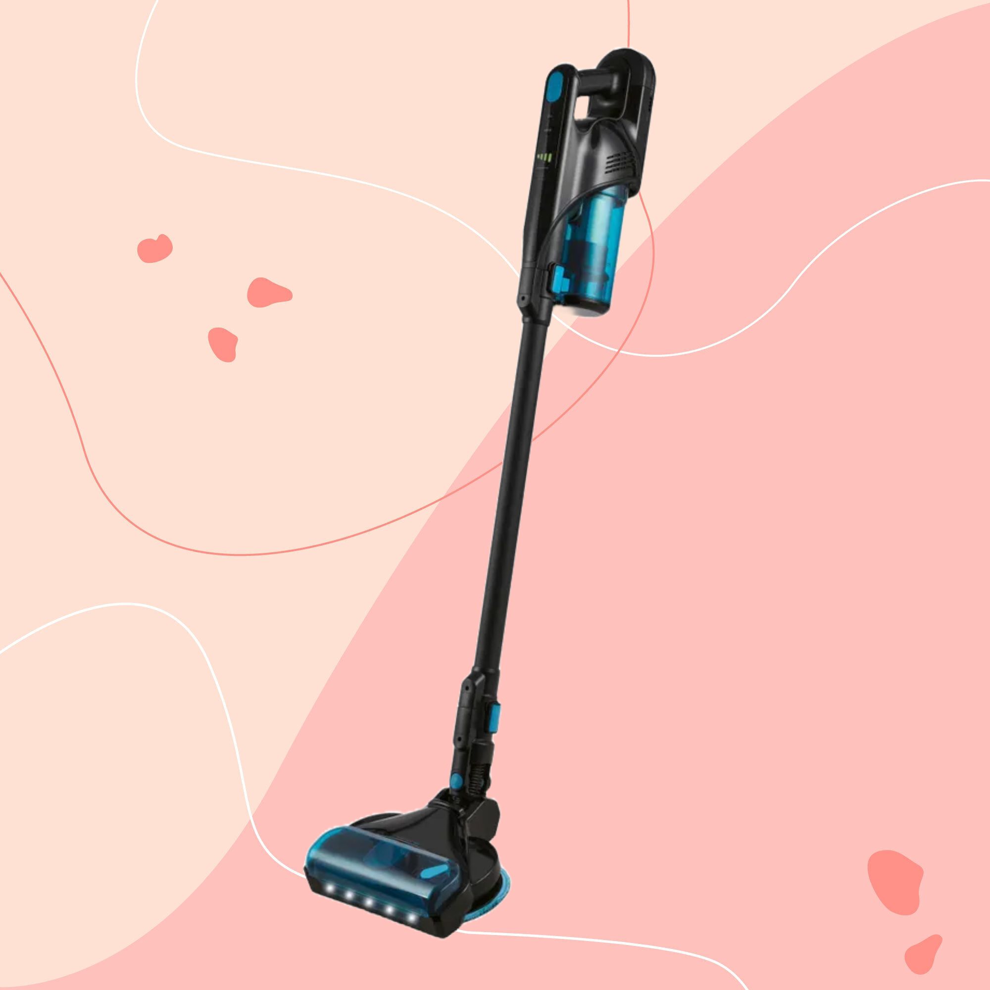 Silvercrest Cordless Cyclone Handheld Vacuum Cleaner on a pink background