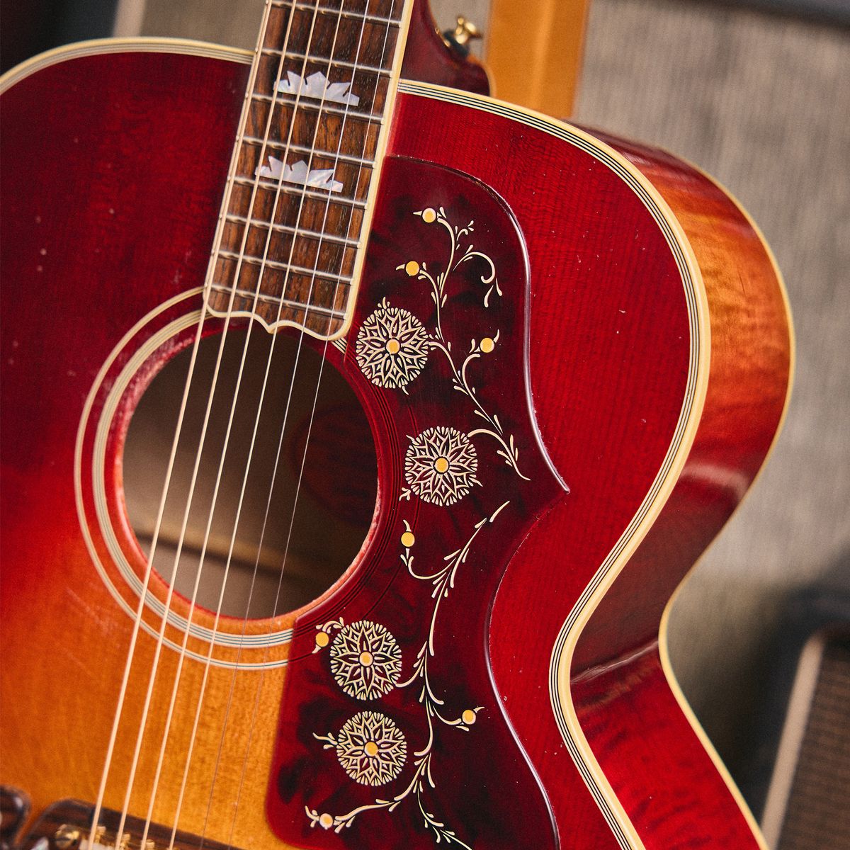 One of several detail photos of the Gibson Jimmy Page Signature SJ-200 acoustic