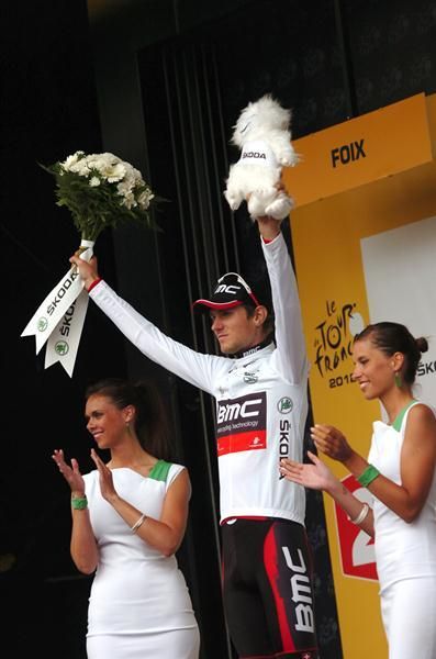 Tejay Van Garderen (BMC) in his white jersey after stage 14 of the 2012 Tour de France