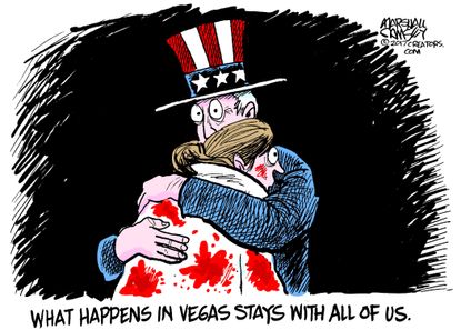 Political cartoon U.S. Las Vegas shooting thoughts and prayers