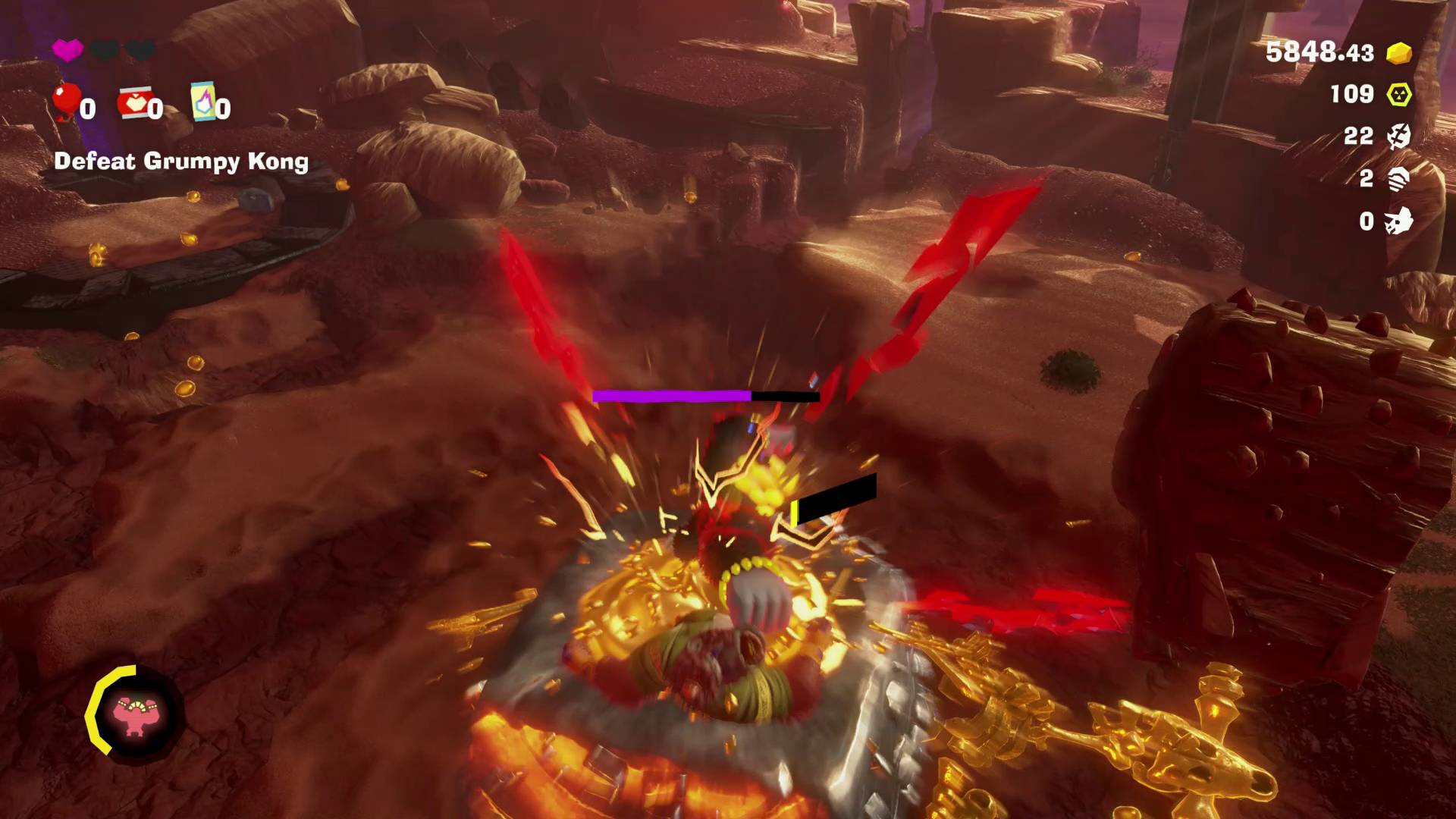 Donkey Kong Bananza Kong Bananza beating up Grumpy Kong boss