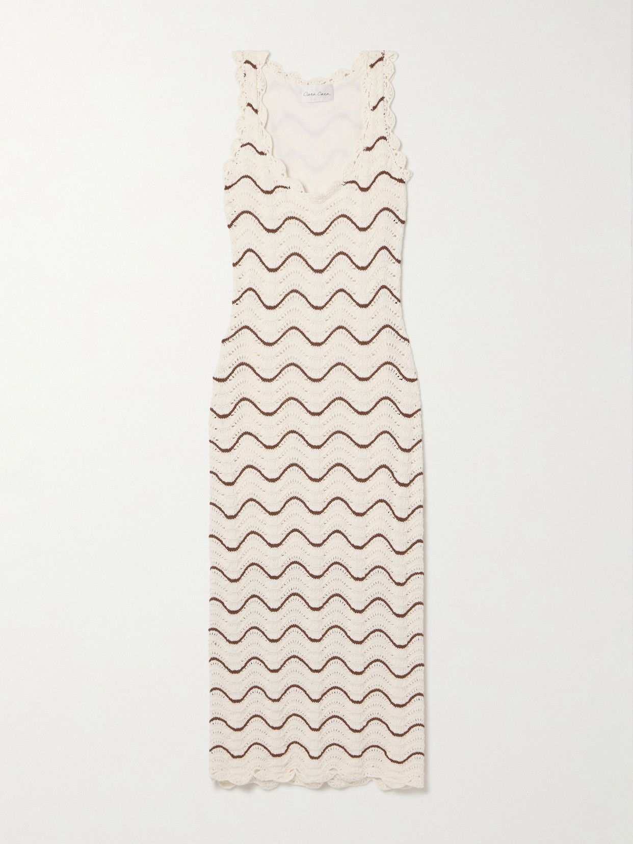Orel Scalloped Striped Knitted Cotton Midi Dress