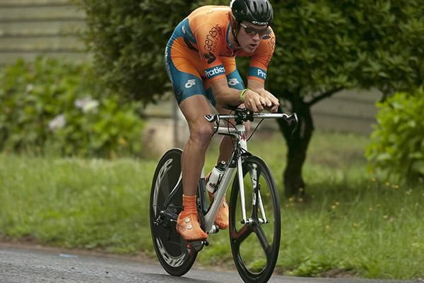 Ben Grenda (Genesys Wealth Advisers), winner of the criterium championship on Thursday night, having a crack at the time trial championship in Learmonth.
