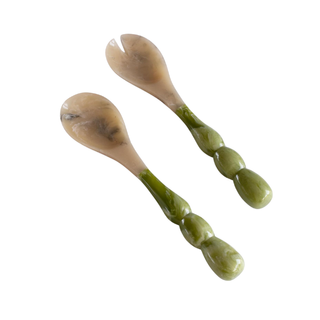 set of 2 salad spoons with green handles