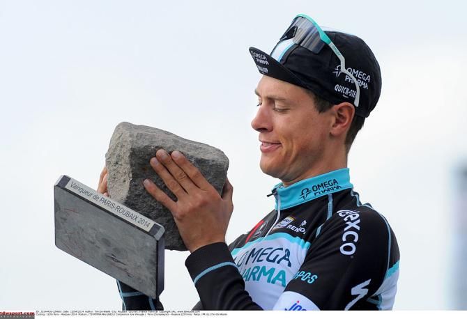 Niki Terpstra with his Paris-Roubaix trophy