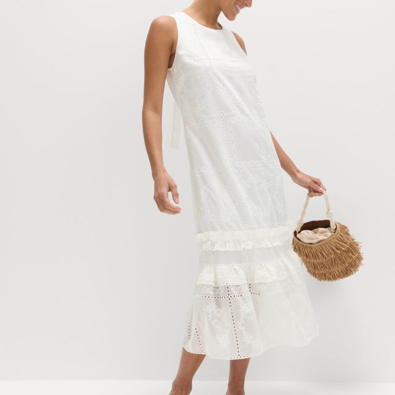 M&amp;amp;S, Lyocell Rich Broderie Midi Tiered Dress
