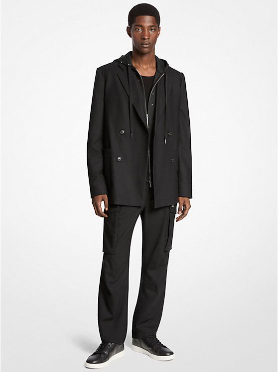 Stretch Wool Flannel Double-Breasted Blazer