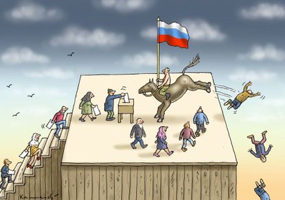 Political cartoon World Russian elections Putin autocracy