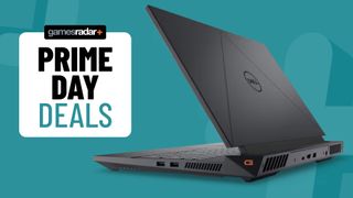 Dell G15 gaming laptop on a blue background with Prime Day deals badge