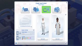 A screengrab of the wedding planner from The Sims 4: Wedding Stories