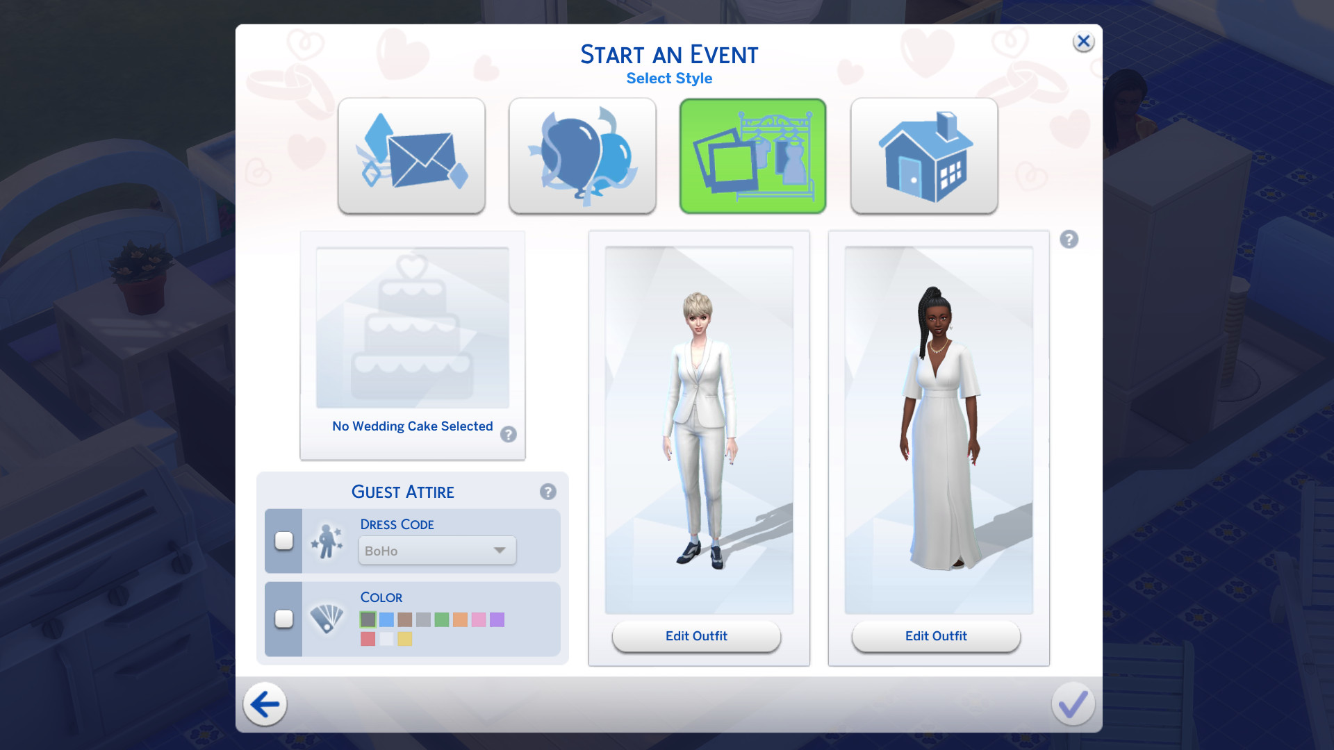 A screengrab of the wedding planner from The Sims 4: Wedding Stories